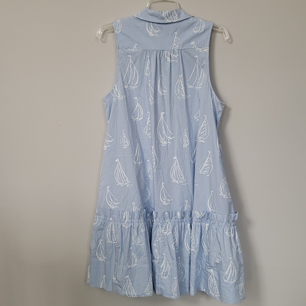 Lilly Pulitzer Dress Womens L Caylinn Sleeveless Popover Sailboat Print Tiered - Picture 4 of 5